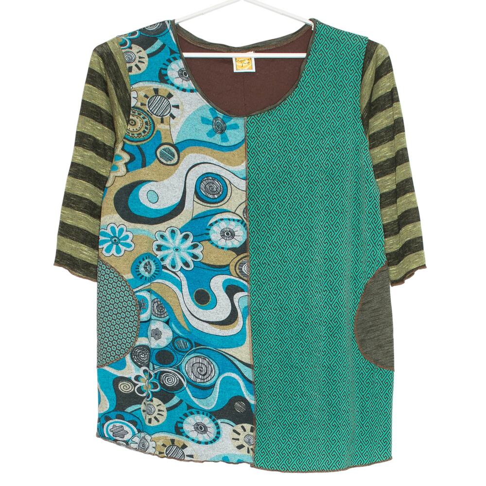 Hand Jive Handmade Wearable Art Top Patchwork Lagenlook Artsy Boho Eclectic 2XL